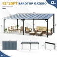 thumbnail image 4 of MEISSALIVVE 12' x 20' Hardtop Wall Mounted Gazebo Pergola, Lean-to Metal Awning with Sloped Roof, Outdoor Shelter for Patio, Deck, Backyard, Black, 4 of 12