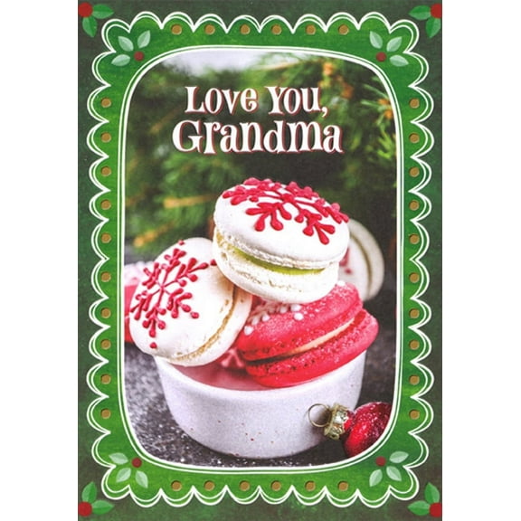 Designer Greetings White and Pink Macaroons in White Cup Juvenile Grandma Christmas Card from Young Child : Kid