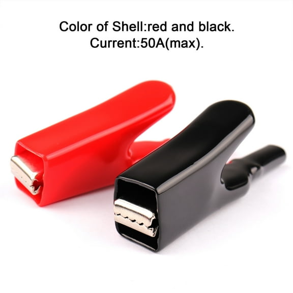 Becikitc 50A Sheathed Alligator Clips, Red and Black Electrical Test Clamp Jumper Wire Voltage Clip