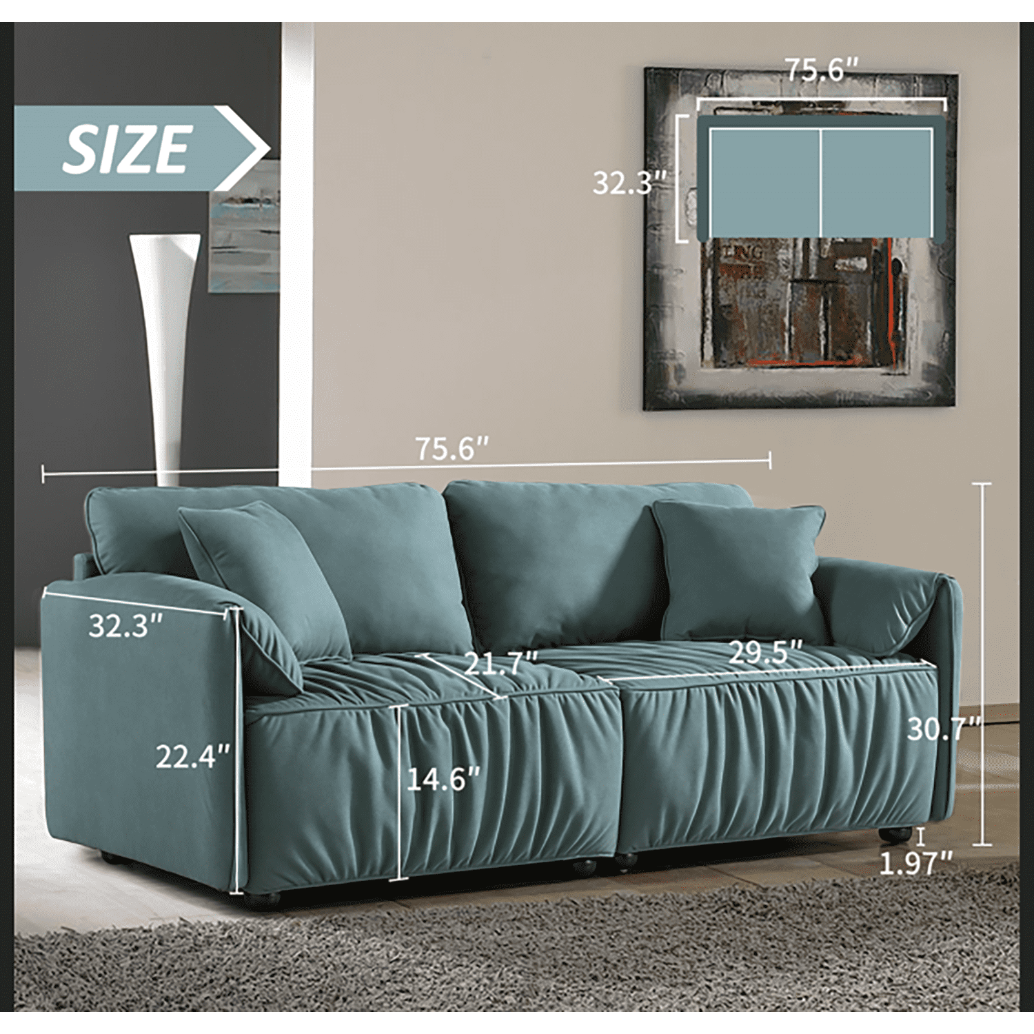 Resenkos 76" W Large Deep Seat Futon Sofa for Small Space Decor Tufted Fabric Love Seat with Wood Legs, 3-seat Upholstered Loveseat Couch Furniture Green Resenkos 76" W Large Deep Seat Futon Sofa for Small Space Decor Tufted Fabric Love Seat with Wood Legs, 3-seat Upholstered Loveseat Couch Furniture Green