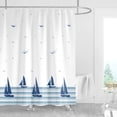 thumbnail image 1 of Cortina de ducha de tela de 180x180cm para baño, cortina de ducha náutica, cortina de ducha costera impermeable con ganchos, veleros, 1 of 5