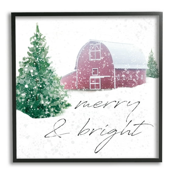 Stupell Industries Merry & Bright Snowy Barn Holiday Painting Black Framed Art Print Wall Art, 12 x 12