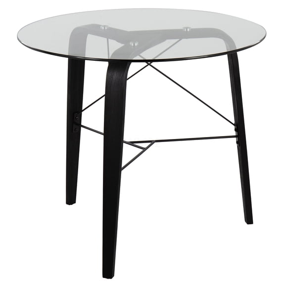 Round Glass Top Dining Table with Tripod Base, Black Wood Modern Dinette Set for 2, Small Kitchen Table
