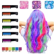 Hair Chalks for Girls, 6 Bright Temporary Washable Hair Color Combs with 3 Glitter, Hair Chalk Dyeing for Birthday Cosplay Halloween Party, Non-Toxic, Safe for Kids & Teens