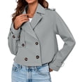 thumbnail image 3 of Double Breasted Women Solid Color Lapel Trench Coat Cropped Jacket, 3 of 6