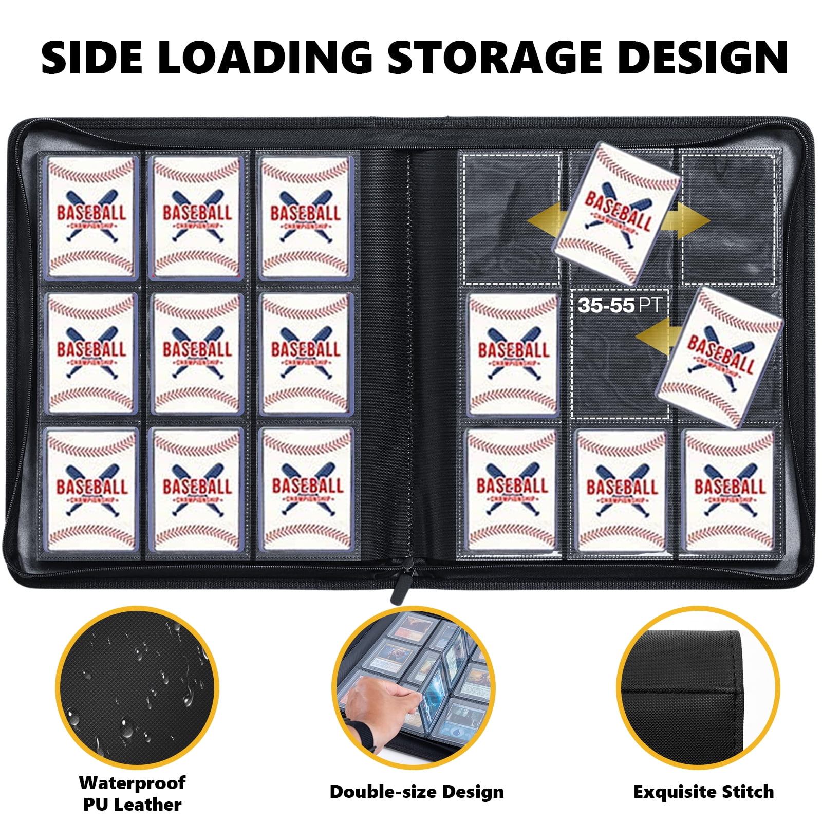 Toploader Binder, Holds 360 Toploaders, 9 Pocket Top Loader Binders with Sleeves for 3" x 4" Toploader Hard Cases, 20 Double Sided Pages, Compatible with Sports Card, Black