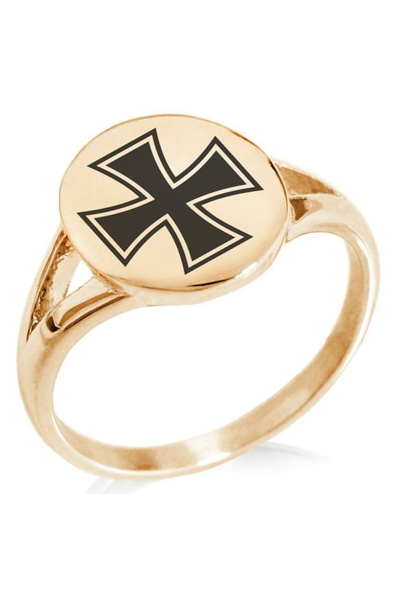 Stainless Steel Pattee Iron Cross Minimalist Oval Top Polished Statement Signet Ring