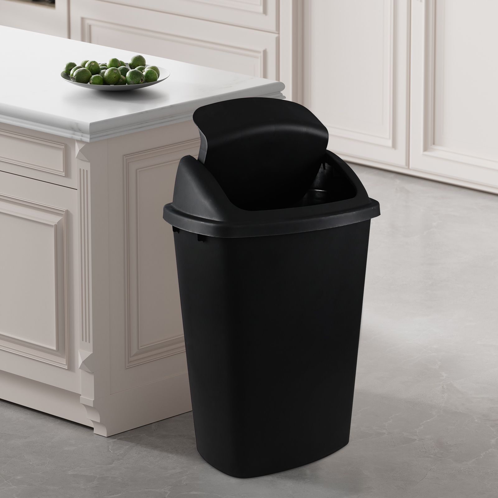 Leendines Plastic Garbage Can with Swing Lid - 50 L - 4 Pack, Black