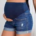 thumbnail image 2 of YDLCAFD Women's Maternity Adjustable High Waist Ripped Roll Up Hem Denim Mini Shorts With Pocket L, 2 of 9