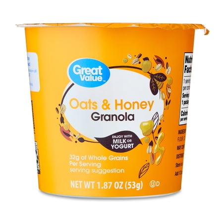 Great Value Oats and Honey Granola Single Serve Cup, 1.87 oz