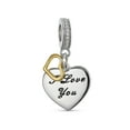 thumbnail image 2 of Bling Jewelry Womens Set of 2 Envelope Heart MAMA Dangle Open Heart I Love You Bead Charm Gold Plated, 2 of 4