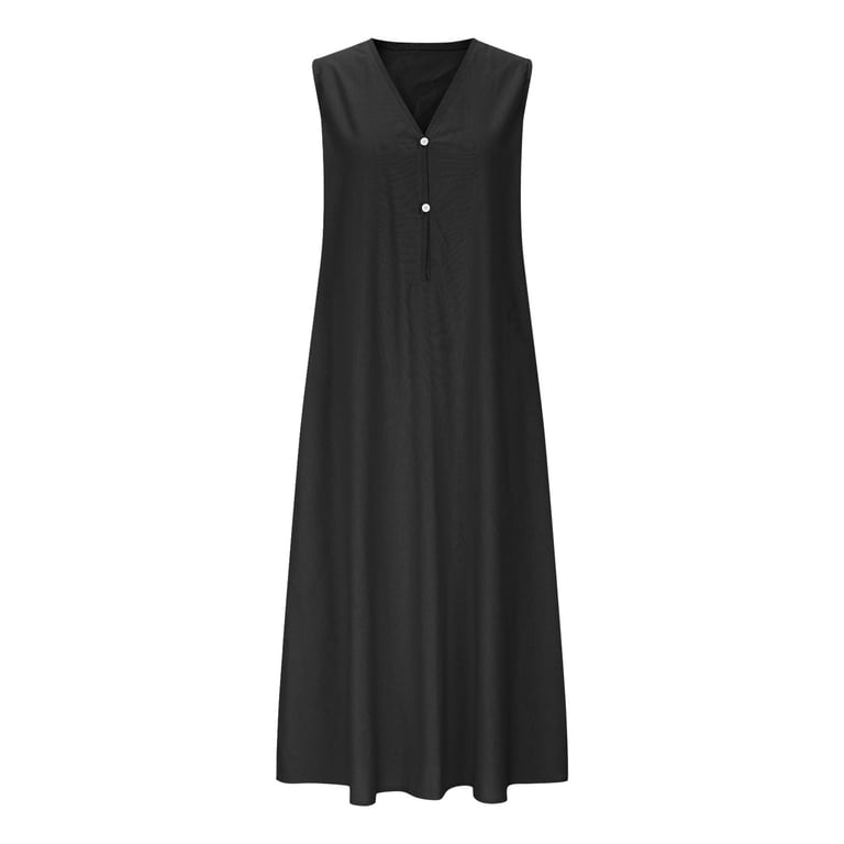 Aofany Women's Loose Plus Size Cotton And Linen Dresses V Neck Sleeveless  Long Summer Dresses Tank Dresses for Women - Walmart.com