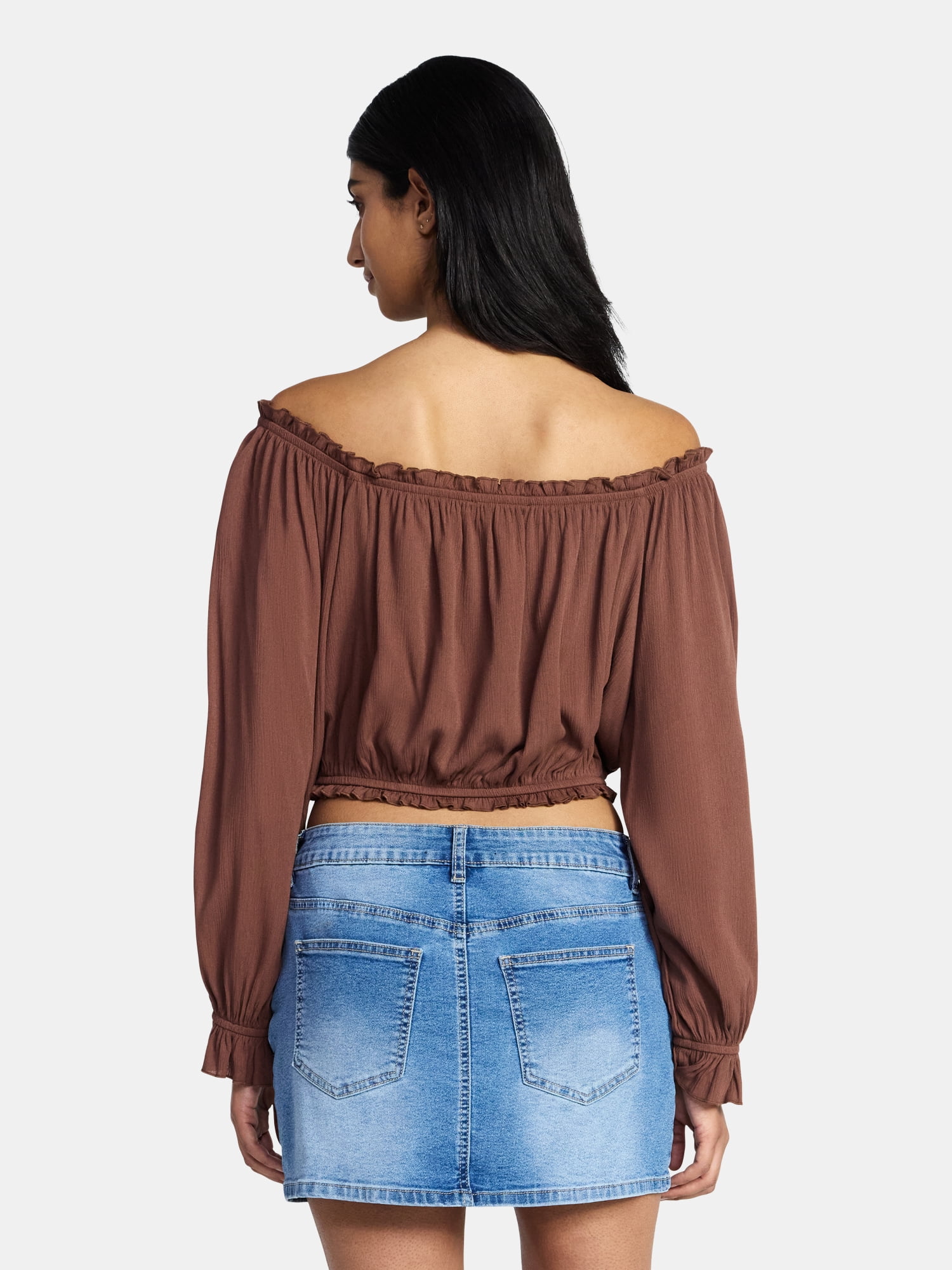 Madden NYC Women's Peasant Top with Long Sleeves, Sizes XXS-XXL