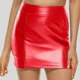 thumbnail image 2 of vigerkar Women Basic High Waisted Mini Party Bodycon Leather Short Skirt Red, L, 2 of 7