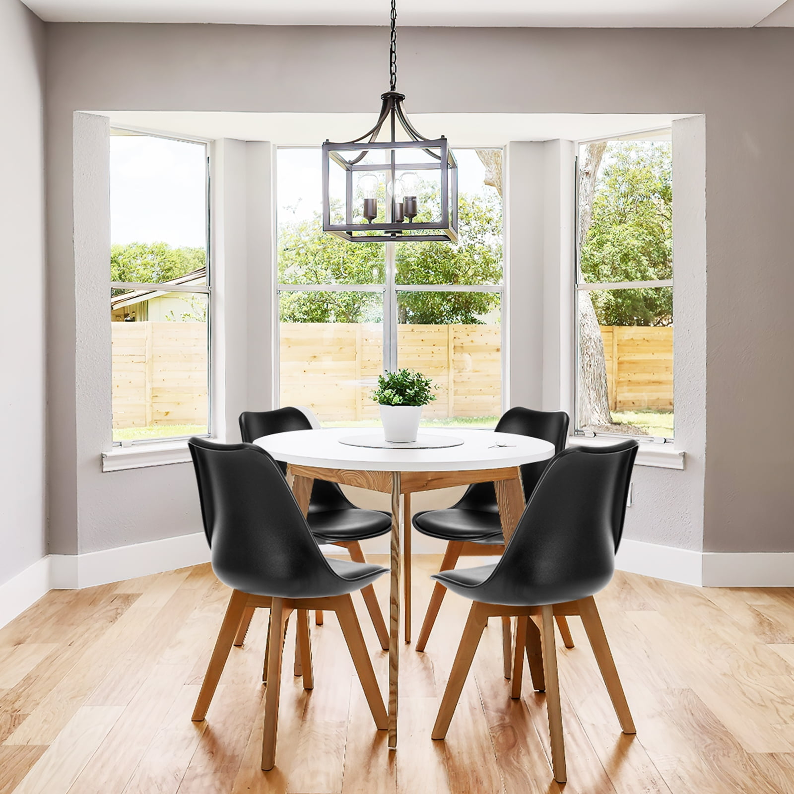 CONCETTA Set of 4 Dining Chairs with Padded Seats & Wooden Legs for Kitchen or Living Room, Black