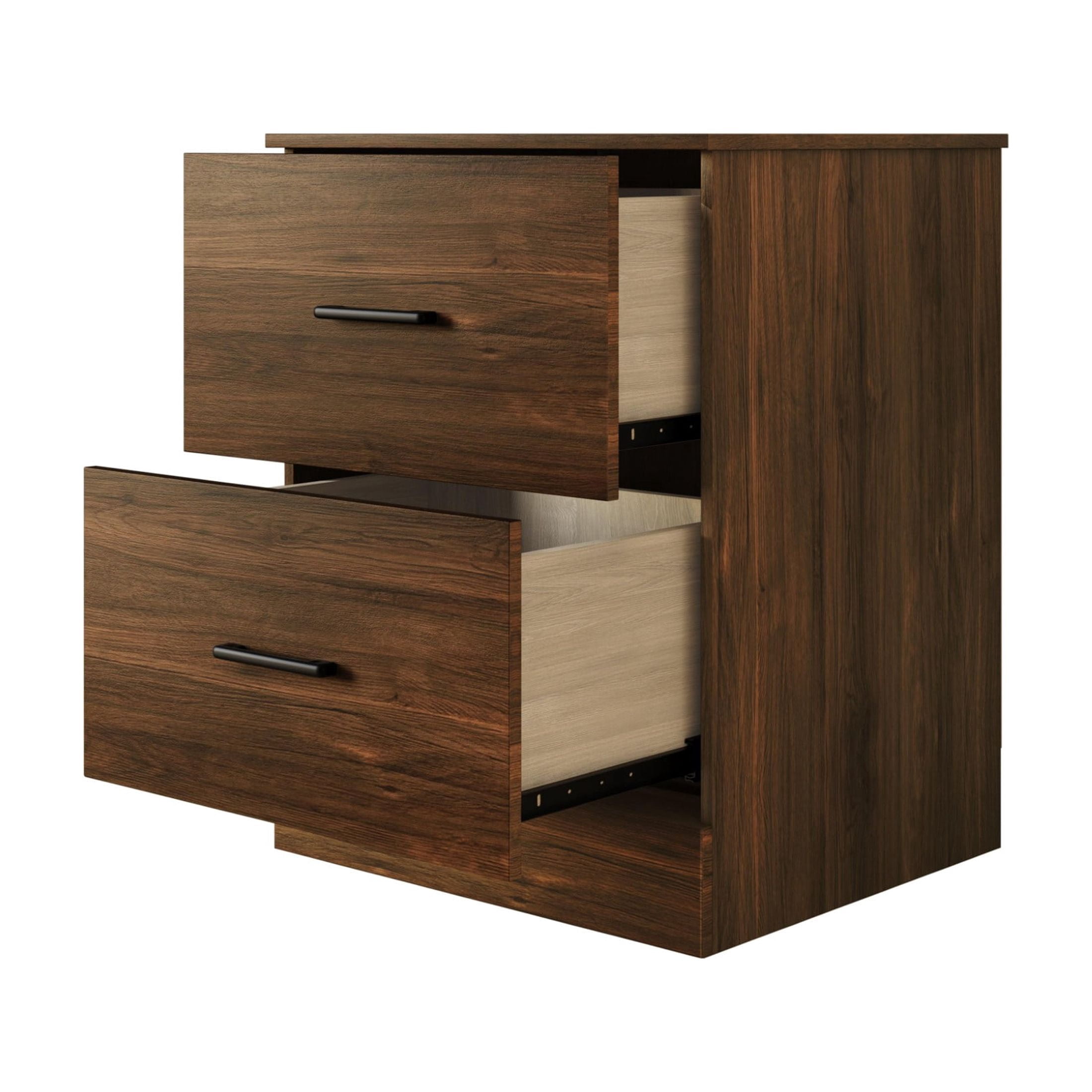 Home Design Meriden Nightstand with 2 Storage Drawers and Wood-Look Finish, Space-Saving Design, Brown (Set of 2)