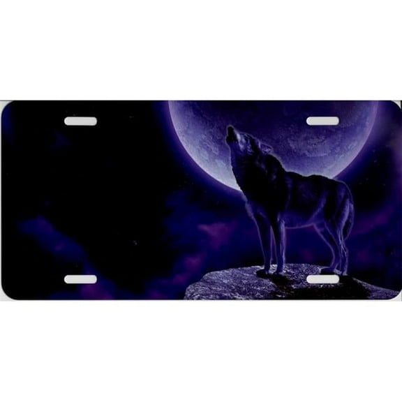 Howling Moon Purple Wolf License Plate
