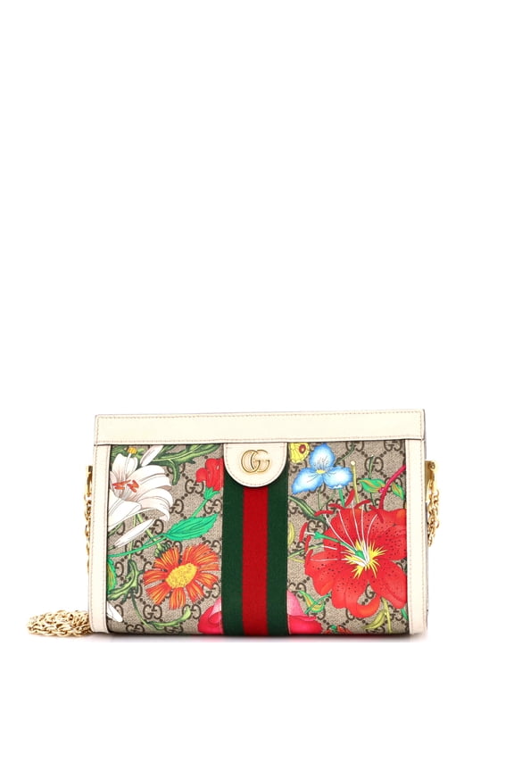 Pre-Owned Ophidia Chain Shoulder Bag Flora GG Coated Canvas Small By Rebag