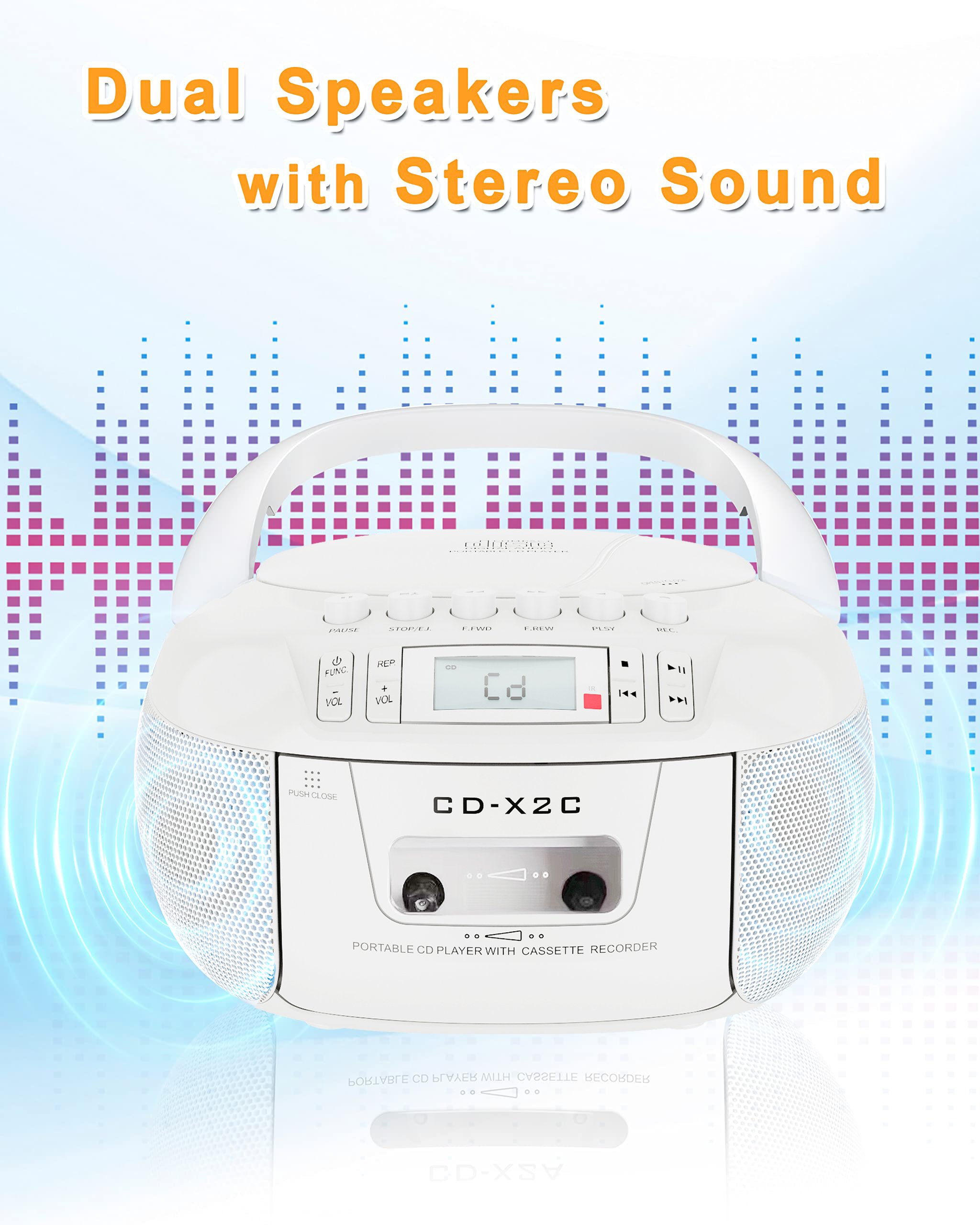 KUEPHOM CD Cassette Player Combo Boombox AM/FM Radio Tape Recording Stereo Sound AC/DC Powered