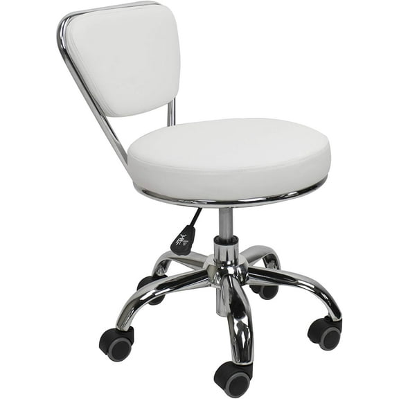 MAYAKOBA Dayton Rolling Stool with Backrest – White Pneumatic Seat, Adjustable Height 13"-15", Ergonomic Design for Home Office, Garage, Gardening, Lab, School, Mechanic Tasks