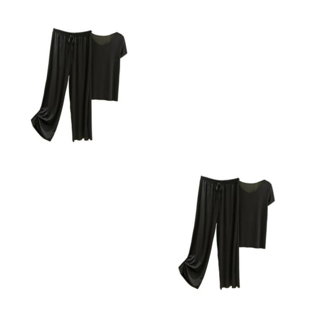 Conjunto de Pijama de Satén de Seda Helada Sonducket para Mujer Negro 3XL