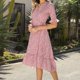 thumbnail image 5 of Vestido Bohemio Floral Vestido de Gasa Vestido de Manga Corta Con Cuello en Vvestido Casual de Mujer Con Cuello en V Gasa Floral Boho Vestido de Playa de Manga Corta Odeerbi  ODB114083, 5 of 6