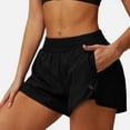 thumbnail image 2 of Women's High Waist Double Layered Running Shorts with Elastic Waistband and Curved Hem - Small, Black, 2 of 6