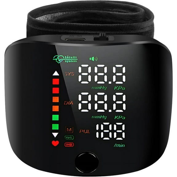 Blood Pressure Monitor, 2 x 99 Readings Digital Rechargeable Measurement Device, USB Charging, Adjustable Wrist Cuff, Ideal for Home