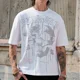 thumbnail image 4 of Camiseta deportiva de manga corta con cuello redondo de algodón de gran tamaño para hombre de Youngla, tela 240, ligera y transpirable, para verano, 4 of 4