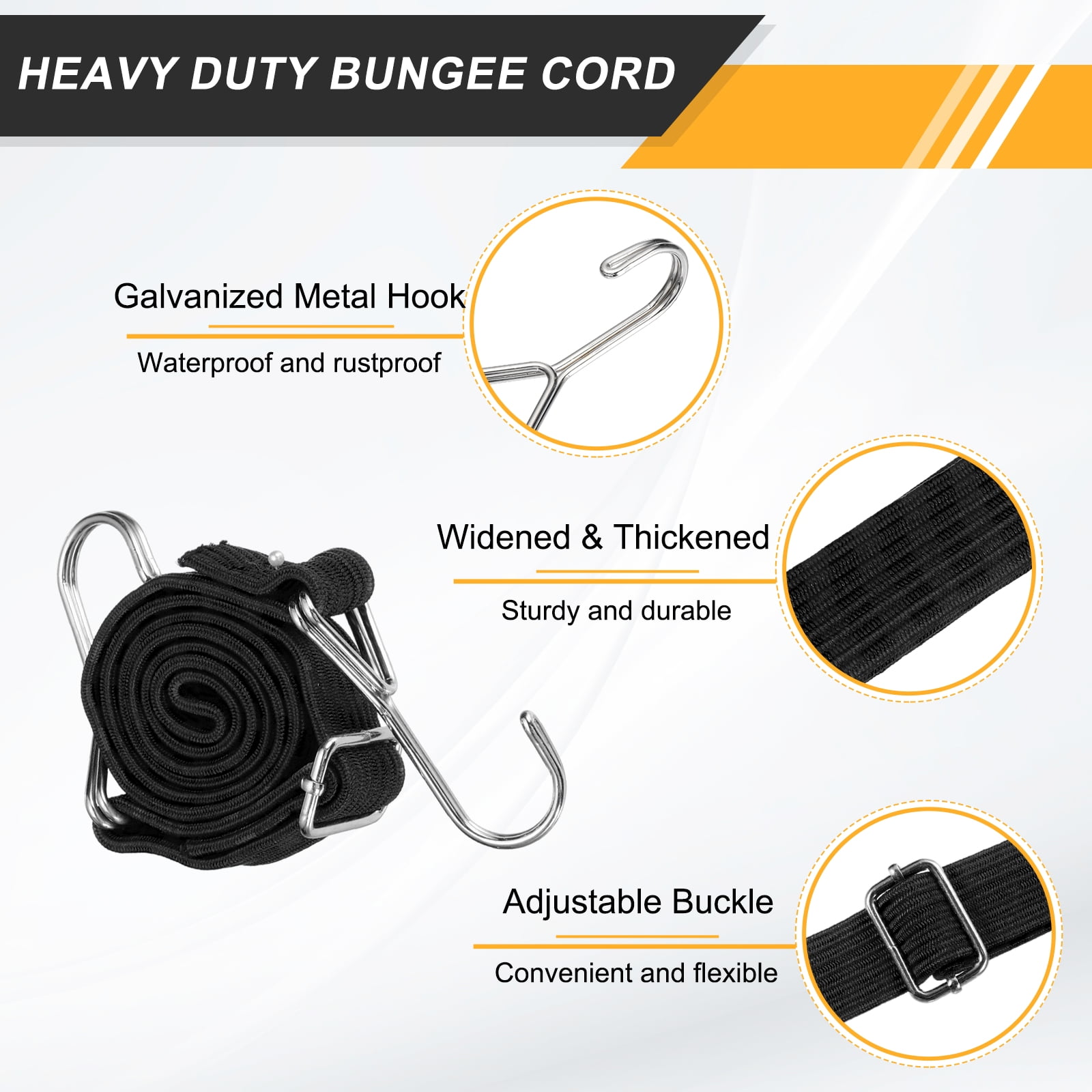 Uxcell 39" Adjustable Bungee Cords with Stainless Steel Hook, 4Pcs Heavy Duty Outdoor Elastic Bungee Strap for Securing Luggage Moving Cargo, Black