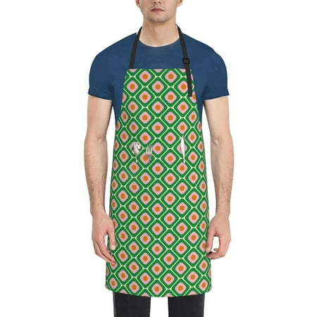 

Xecao 60s and 70s Style Print Kitchen Cooking Aprons Waterproof Adjustable Bib Aprons with 2 Pockets for Women Men Chef