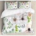 thumbnail image 1 of Anemone Flower Queen Size Duvet Cover Set, Set of Floral Elements in Aquarelle Style Artistic Nature Foliage Botany, Decorative 3 Piece Bedding Set with 2 Pillow Shams, Multicolor, by Ambesonne, 1 of 3