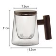 thumbnail image 2 of Taza de té de vidrio con infusor y tapa, taza de té con mango de madera, taza de café de vidrio, taza de café de boca ancha y gran capacidad, 2 of 5