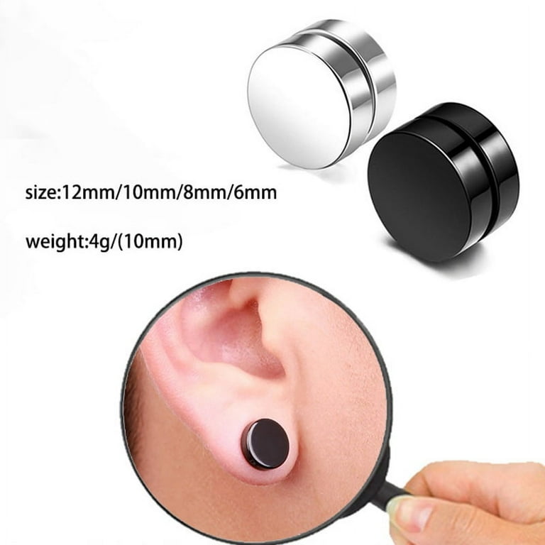 Wuffmeow Korean Punk Magnet Pierced Titanium Steel Clip Earrings For Men 