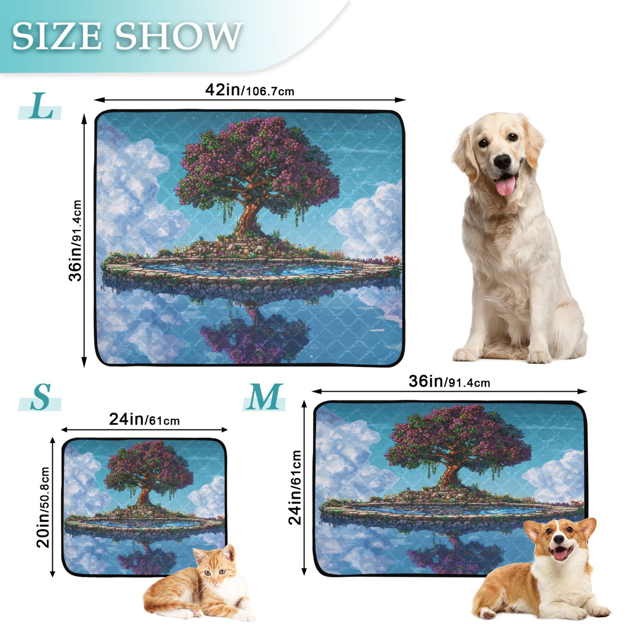 Qxltty Terraria Style Tree Cat litter Pads Pet Set of 2 Diaper Mats Center Anti-leakage Layer Absorbent Soft and Comfortable