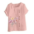 thumbnail image 4 of ALLLIST Spring Tops Pink Button Short Sleeve Printed Floral Crew Neck T-Shirts Summer Blouses XL, 4 of 5