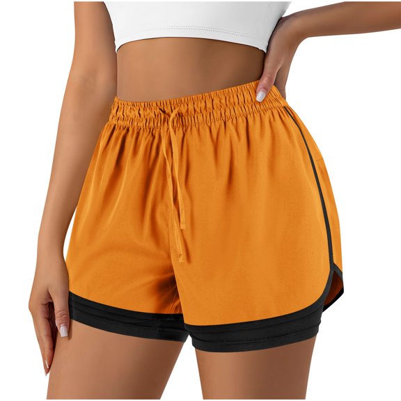 FAHXNVB Women's 2-in-1 Running Shorts Drawstring Elastic Waisted Quick Dry Athletic Shorts with Liner Fashion Breathable Activewear Shorts
