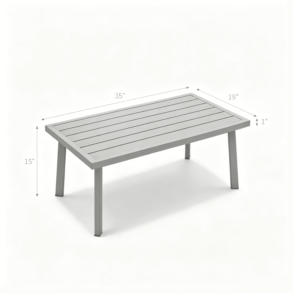 35 in Patio Rectangle Coffee Table with Wood Grain Texture, Gray