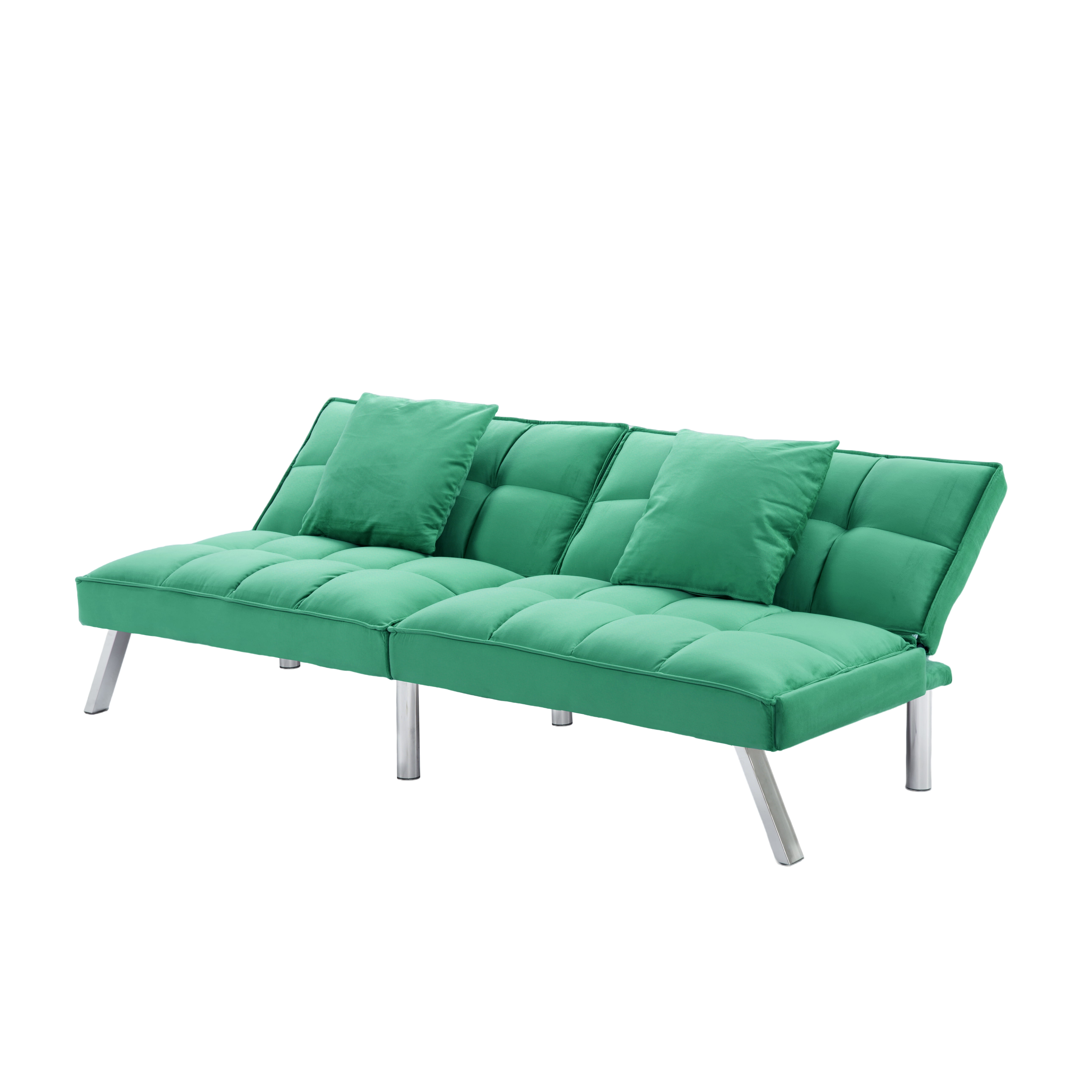 Gewnee Modern Velvet Futon Sofa Bed,67.7" Convertible Sleeper Sofa Bed with Throw Pillows，5 Adjustable Backrest Angles,Loveseat for Small Place,Green