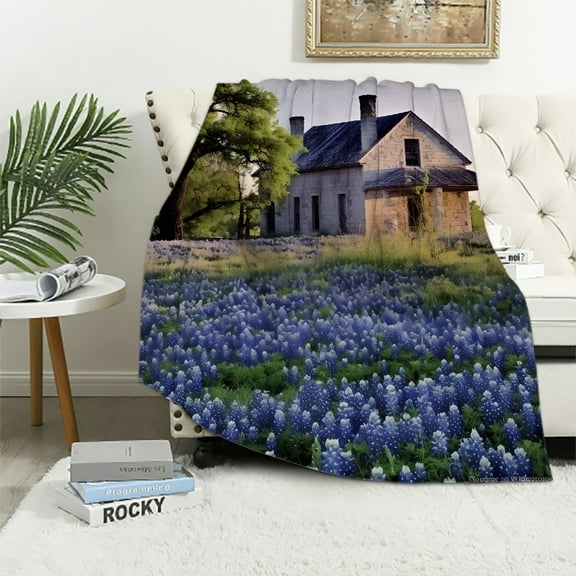 Shiartex Blue Flowers Trees Throw Blanket for Couch Sofa Bed Office Travel Camping School | Excellent Hand Feel All Seasons Flannel Blanket 40x50in