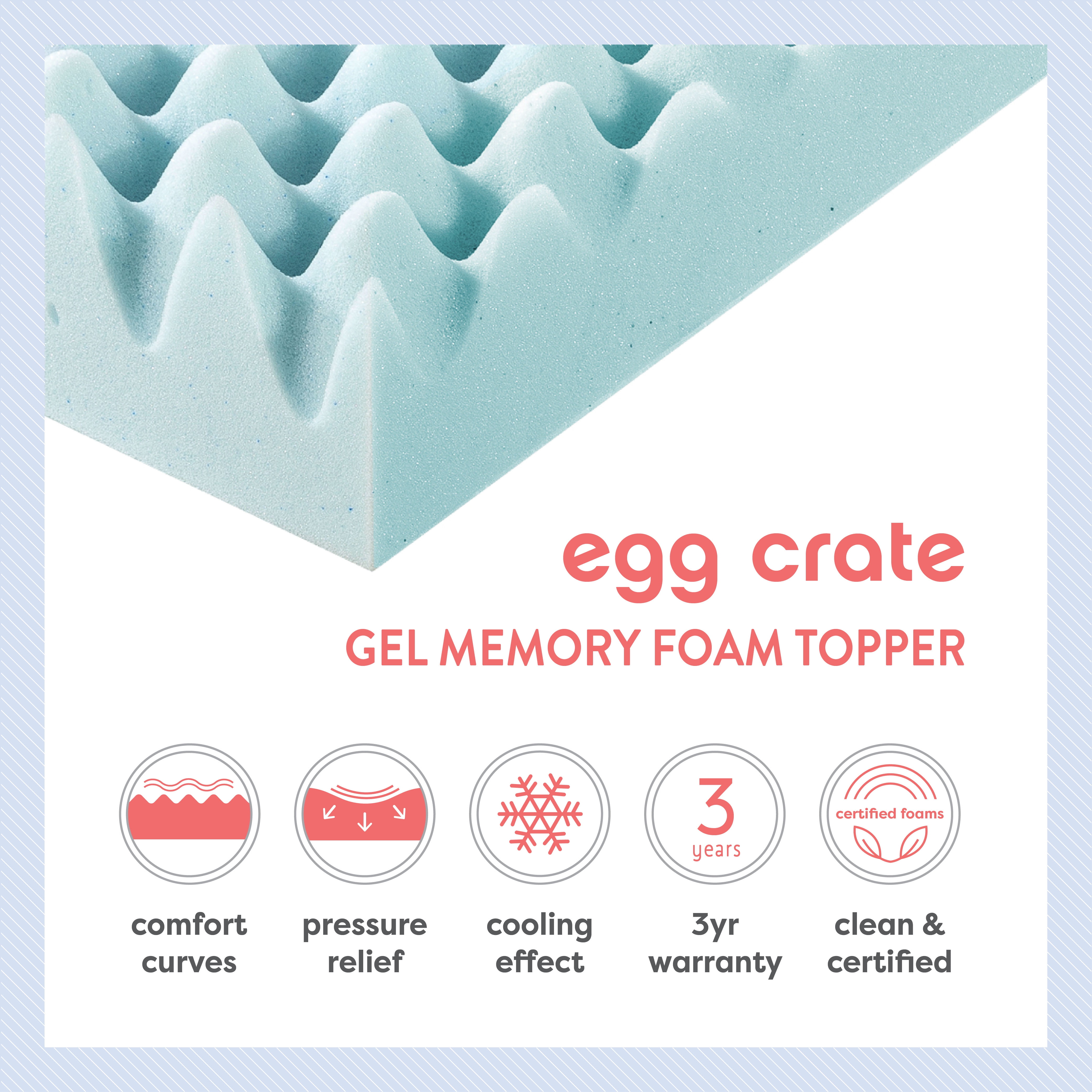 Mellow 4 Cooling Gel Egg Crate Memory Foam Mattress Topper, Queen 