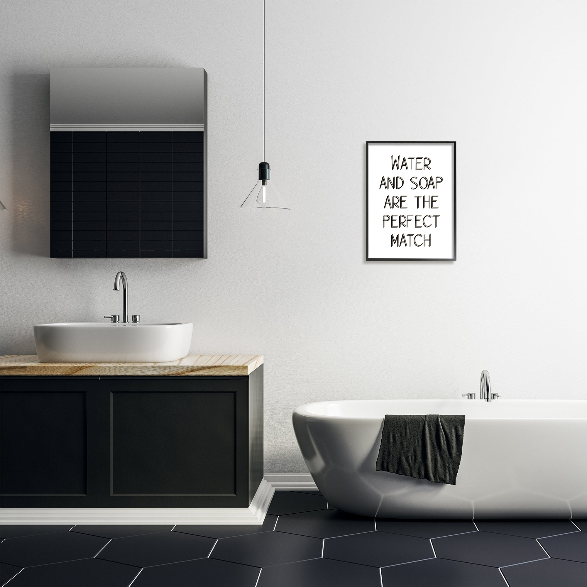 Stupell Industries Water & Soap Perfect Match Typography Painting Black Framed Art Print Wall Art, 16 x 20