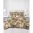 thumbnail image 2 of Quilts Twin-XL Size Bedding Set, Retro Orange Spring Floral Lightweight Quilted Comforter, Vintage Botanical Peony Farmhouse Soft Bedspread Coverlet with Pillow Covers for All Season, 68" x 98", 2 of 7