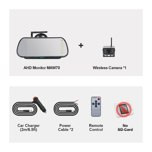 7 Inch 200M Wireless 4CH DVR Recorder Mirror Monitor With AHD Reverse Backup Camera For Truck Bus RVs Car