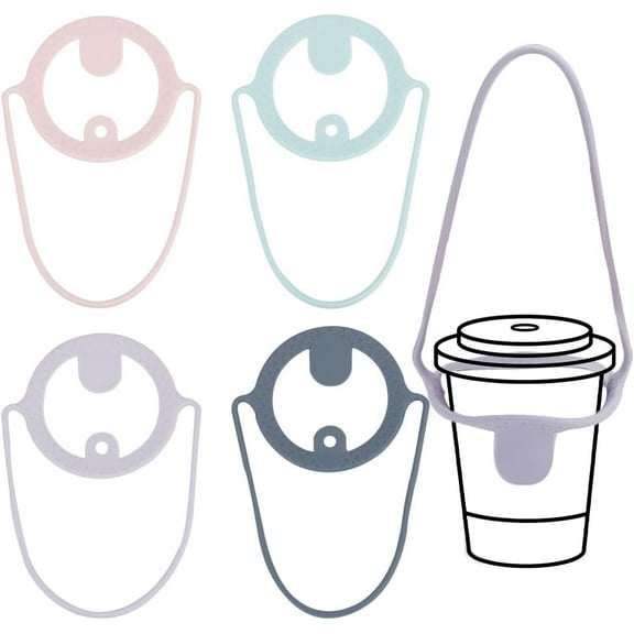 4 Pcs Reusable Silicone Coffee Carrier Mixed Color Portable Silicone Drink Carrier Takeout Cup Holder Coffee Carrier with Handle Tie for Traveling Take Out Beverage Coffer