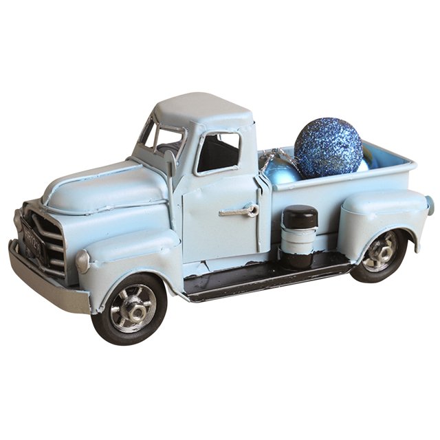 CamióN Vintage de 7 Pulgadas, DecoracióN NavideñA, CamióN de Metal Hecho una Mano, Modelo de Coche, Bola NavideñA para DecoracióN NavideñA, Azul