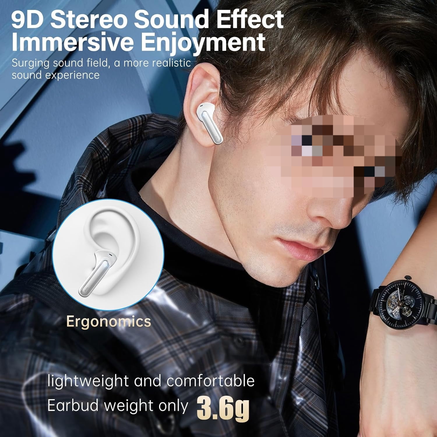 A10 Pro Wireless Earbuds, Bluetooth 5.3 Headphones HiFi Stereo 50H Playback LED Digital Display Ear Buds with ENC Noise Canceling Headset, IPX7 Waterproof Earphones for Gym/Running/Work - Black