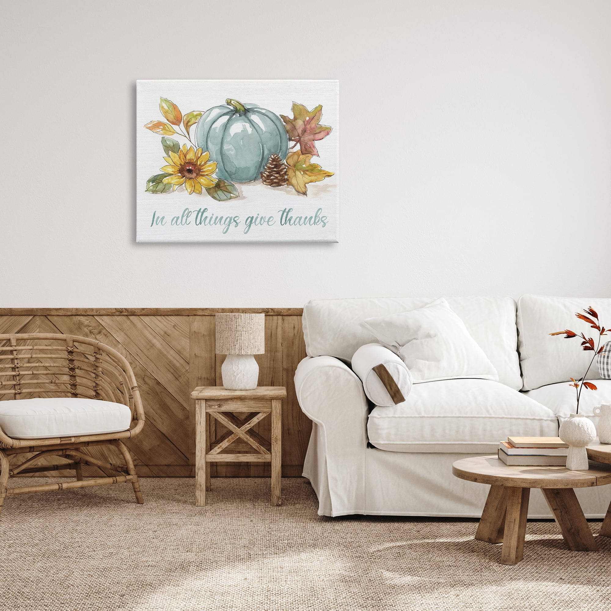 Stupell Indtries In All Things Give Thanks Sentiment Blue Pumpkin,40 x 30,Design by Nan