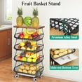 thumbnail image 2 of Fruit Basket Kitchen Pantry Organizers and Storage - Wooden Top Table, Stackable Metal Wire Basket Stand Cart for Fruit Vegetable Snacks Onion Potato Organization, Black, 2 of 8