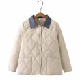 thumbnail image 2 of Olyvenn Women Winter Cotton Quilted Coat Casual Lightweight Puffer Jacket Long Sleeve Button Lapel Down Outerwear with Pocket Khaki XXXXL, 2 of 9